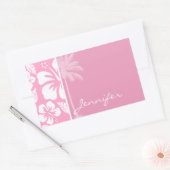 Sticker Rectangulaire Hibiscus Tropical Rose Carnation; Palme D'Été (Enveloppe)