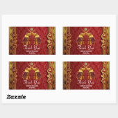 Sticker Rectangulaire Hindi éléphants lotus fleur or rouge mariage (Feuille)