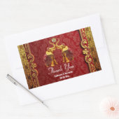Sticker Rectangulaire Hindi éléphants lotus fleur or rouge mariage (Enveloppe)