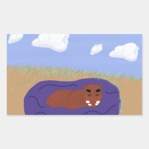 Sticker Rectangulaire Hippopotame lunaire dans l'étang