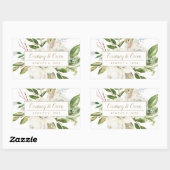 Sticker Rectangulaire Hiver Blanc Floral Mariage Monogramme (Feuille)