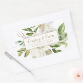 Sticker Rectangulaire Hiver Blanc Floral Mariage Monogramme (Enveloppe)