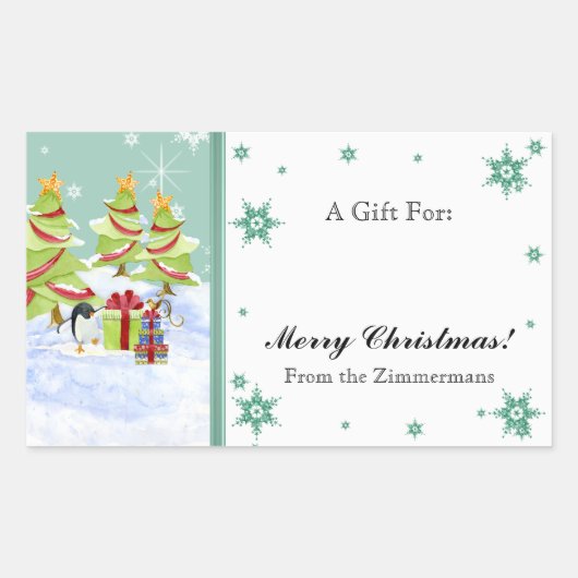 Sticker Rectangulaire Hivernal Whimsy mignonne bébé pingouin dans l'étoi (Devant)