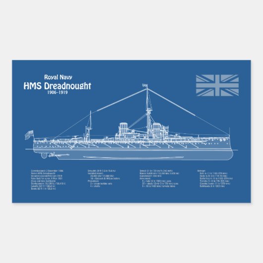 Sticker Rectangulaire HMS Dreadnoud - Plan d'expédition ABD (Devant)