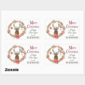 Sticker Rectangulaire Holly Wreath Red Bow Reindee Noël (Feuille)