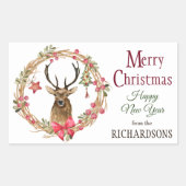 Sticker Rectangulaire Holly Wreath Red Bow Reindee Noël (Devant)