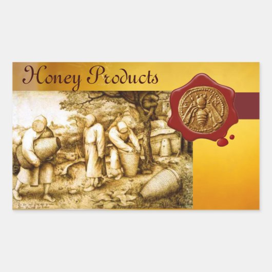 STICKER RECTANGULAIRE HONEY BEE, BEEKEEPER RED WAX SEAL (Devant)