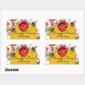 STICKER RECTANGULAIRE HONEY BEE, CYCLAMEN FLEURS RED WAX SEAL MONOGRAMME (Feuille)
