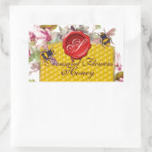 STICKER RECTANGULAIRE HONEY BEE, CYCLAMEN FLEURS RED WAX SEAL MONOGRAMME (Sac)