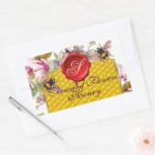 STICKER RECTANGULAIRE HONEY BEE, CYCLAMEN FLEURS RED WAX SEAL MONOGRAMME (Enveloppe)