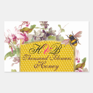 STICKER RECTANGULAIRE HONEY BEE, CYCLAMEN ROSE FLEURS DE L'APPAREIL MONO