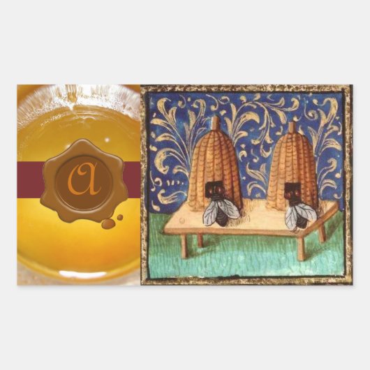 STICKER RECTANGULAIRE HONEY BEE, MONOGRAMME DE SCEAU DE CIRE BROWN (Devant)