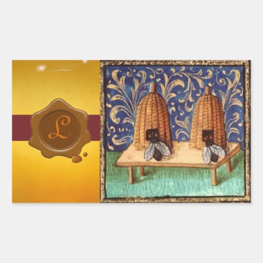 STICKER RECTANGULAIRE HONEY BEE, MONOGRAMME DE SCEAU DE CIRE BROWN (Devant)