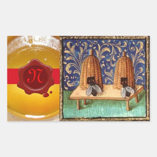 STICKER RECTANGULAIRE HONEY BEE, MONOGRAMME DE SCEAU DE CIRE ROUGE (Devant)