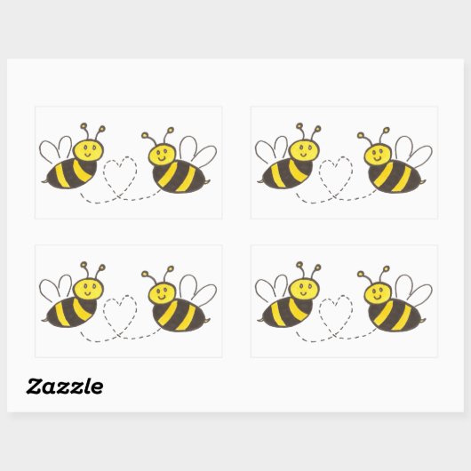 Sticker Rectangulaire Honey Bees with Heart (Feuille)