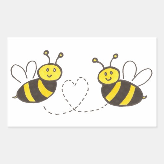 Sticker Rectangulaire Honey Bees with Heart (Devant)