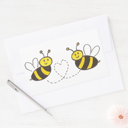 Sticker Rectangulaire Honey Bees with Heart (Enveloppe)
