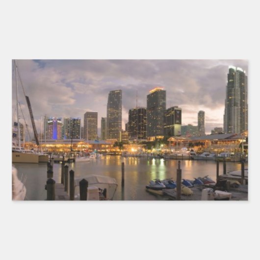 Sticker Rectangulaire Horizon financier de Miami au crépuscule (Devant)