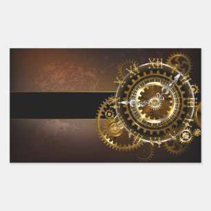 Sticker Rectangulaire Horloge Steampunk avec des engrenages anciens