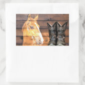 Sticker Rectangulaire Horse Cowboy Boots Rustic Barque (Sac)