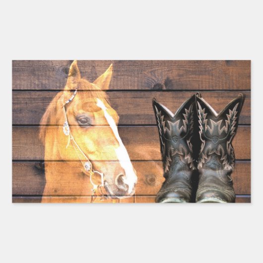 Sticker Rectangulaire Horse Cowboy Boots Rustic Barque (Devant)