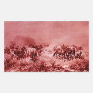 Sticker Rectangulaire HORSES GRAZER, Antique Rouge Rose