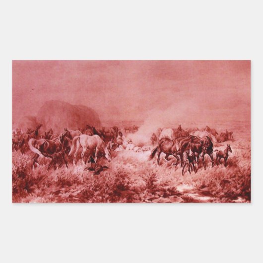 Sticker Rectangulaire HORSES GRAZER, Antique Rouge Rose (Devant)