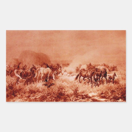 Sticker Rectangulaire HORSES GRAZER, Rouge antique rose Brown (Devant)