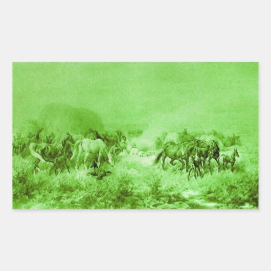 Sticker Rectangulaire HORSES GRAZER, Vert clair antique (Devant)