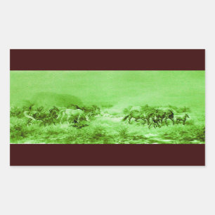 Sticker Rectangulaire HORSES GRAZES ,Vert clair antique