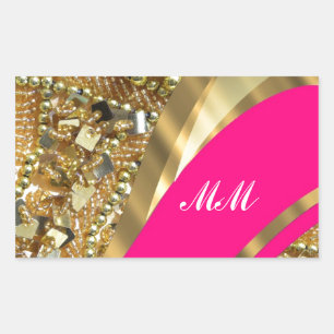 Sticker Rectangulaire Hot pink & gold bling