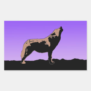 Sticker Rectangulaire Howling Wolf at Sunset - Art faunique original