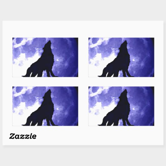 Sticker Rectangulaire Howling Wolf & Fullmoon (Feuille)