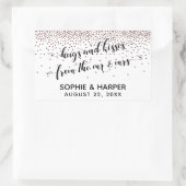 Sticker Rectangulaire Hugs et baisers de Mr & Mrs Rose Gold Confetti (Sac)