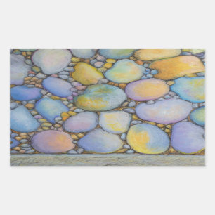 Sticker Rectangulaire Huile Pastel River Rocher et galets