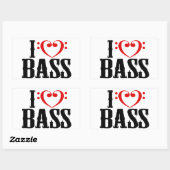 Sticker Rectangulaire I Love Bass, avec clef basse Coeur (Feuille)