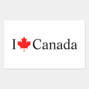 Sticker Rectangulaire I Love Canada typographie à la feuille d'érable ro