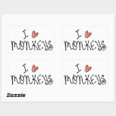 Sticker Rectangulaire I Love Monkeys Cute Handwritten Typography (Feuille)