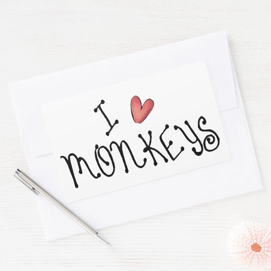 Sticker Rectangulaire I Love Monkeys Cute Handwritten Typography