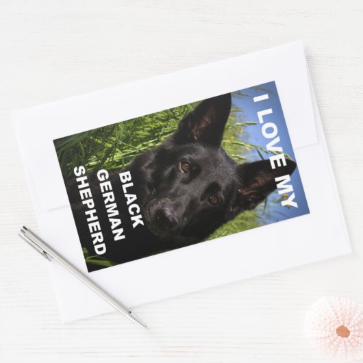 Sticker Rectangulaire I Love My Black German Shepherd (Enveloppe)