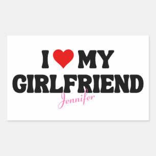 Sticker Rectangulaire I Love My Girlfriend Coeur Romantique Nom personna