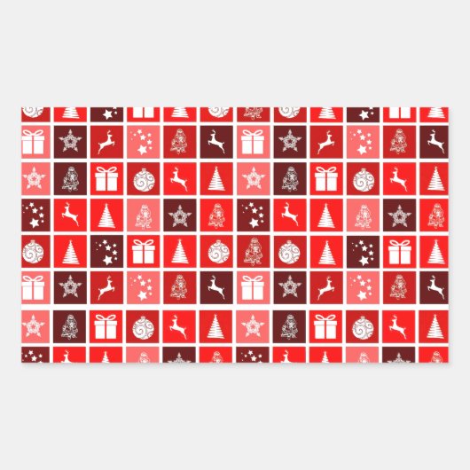 Sticker Rectangulaire Icône de Noël Rouge Carré Vacances Art classique (Devant)