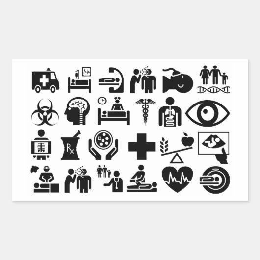 Sticker Rectangulaire Icônes Médicales design noir et blanc (Devant)