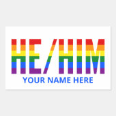 Sticker Rectangulaire Il Pronounounes dans LGBTQ Rainbow Pride Stripes (Devant)