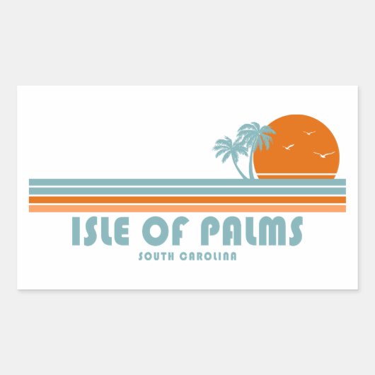 Sticker Rectangulaire Île de Palms Caroline du Sud Soleil Palmiers (Devant)