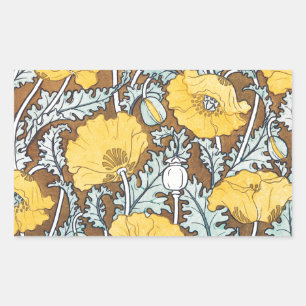 Sticker Rectangulaire Illustration Art Nouveau Poppy Fleur Jaune
