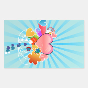 Sticker Rectangulaire Illustration Coeurs