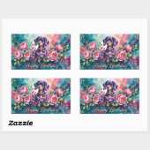 Sticker Rectangulaire Illustration d'anniversaire de teckel (Feuille)