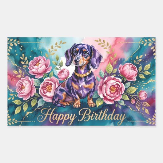 Sticker Rectangulaire Illustration d'anniversaire de teckel (Devant)
