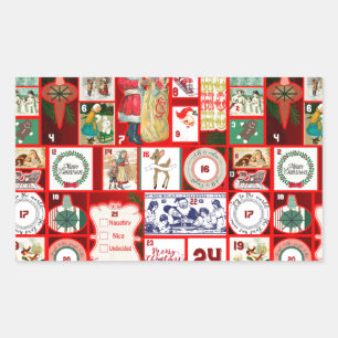 Sticker Rectangulaire Illustration de bloc de l'Avent de Noël carré Art
